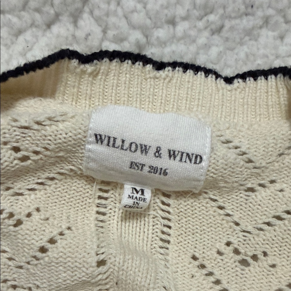 Willow & Wind Cream Openwork Cardigan with Black Trim - Picture 2 of 4